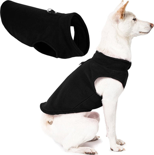 Black fleece dog vest with O-ring
