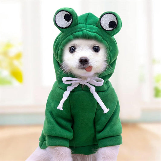 Dog Coat - Warm Winter Dog Clothes - Cute Frog Dog Coat - Hooded Sweatshirt - Warm Dog Coat - Fleece Dog Clothes - Perfect for French Bulldogs - Chihuahuas - Green - Size L