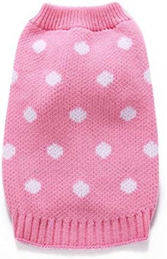 Dog Sweater - Classic Dog Sweater - Polka Dot Knit Sweater - Dog Coat - Puppy Clothes - Autumn and Winter Dog Clothes - Pink - Size L - Perfect for Small Dogs - Medium-Sized Dogs - Party Clothes