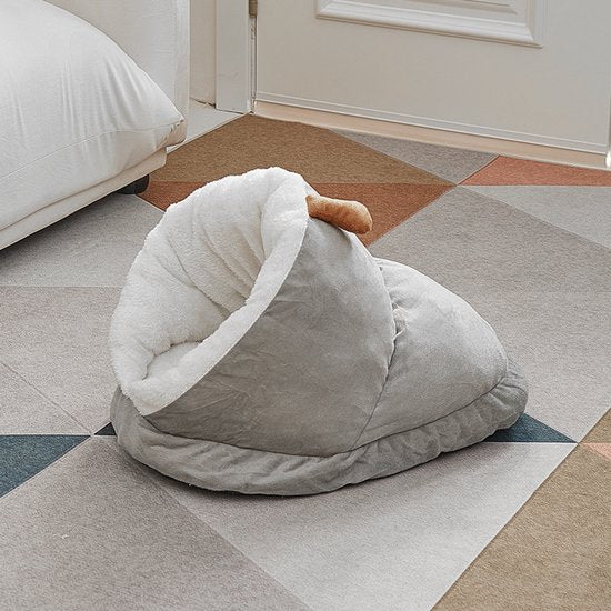 Gray slipper-shaped cat bed