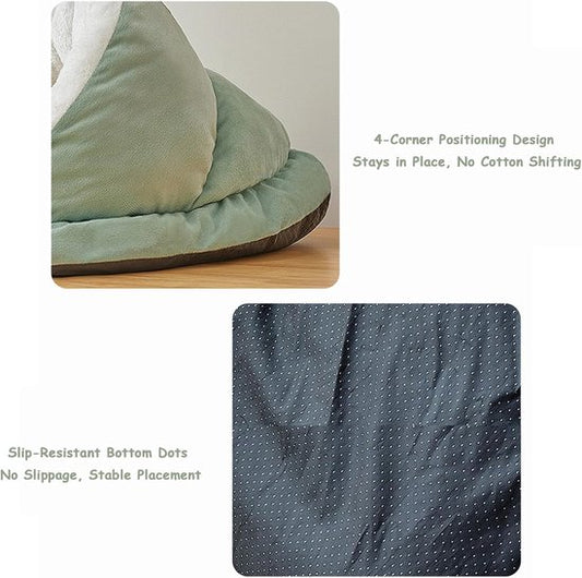 Cat Bed - Comfortable Slipper-Shaped Cat Bed - Semi-Closed Pet Den - Suitable for Indoor Cats and Small Dogs - Warm Plush Cat and Dog Bed - Non-Slip Bottom - 50*35*30 cm - Vegetable