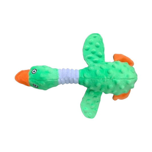 Pink and green duck chew toy for dogs