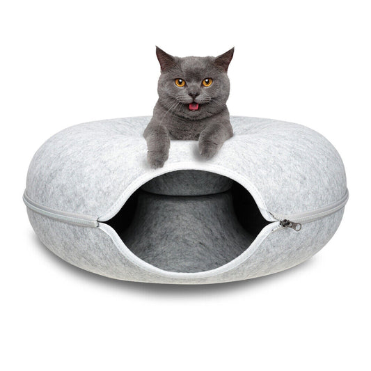 Light grey felt cat tunnel bed nest cave