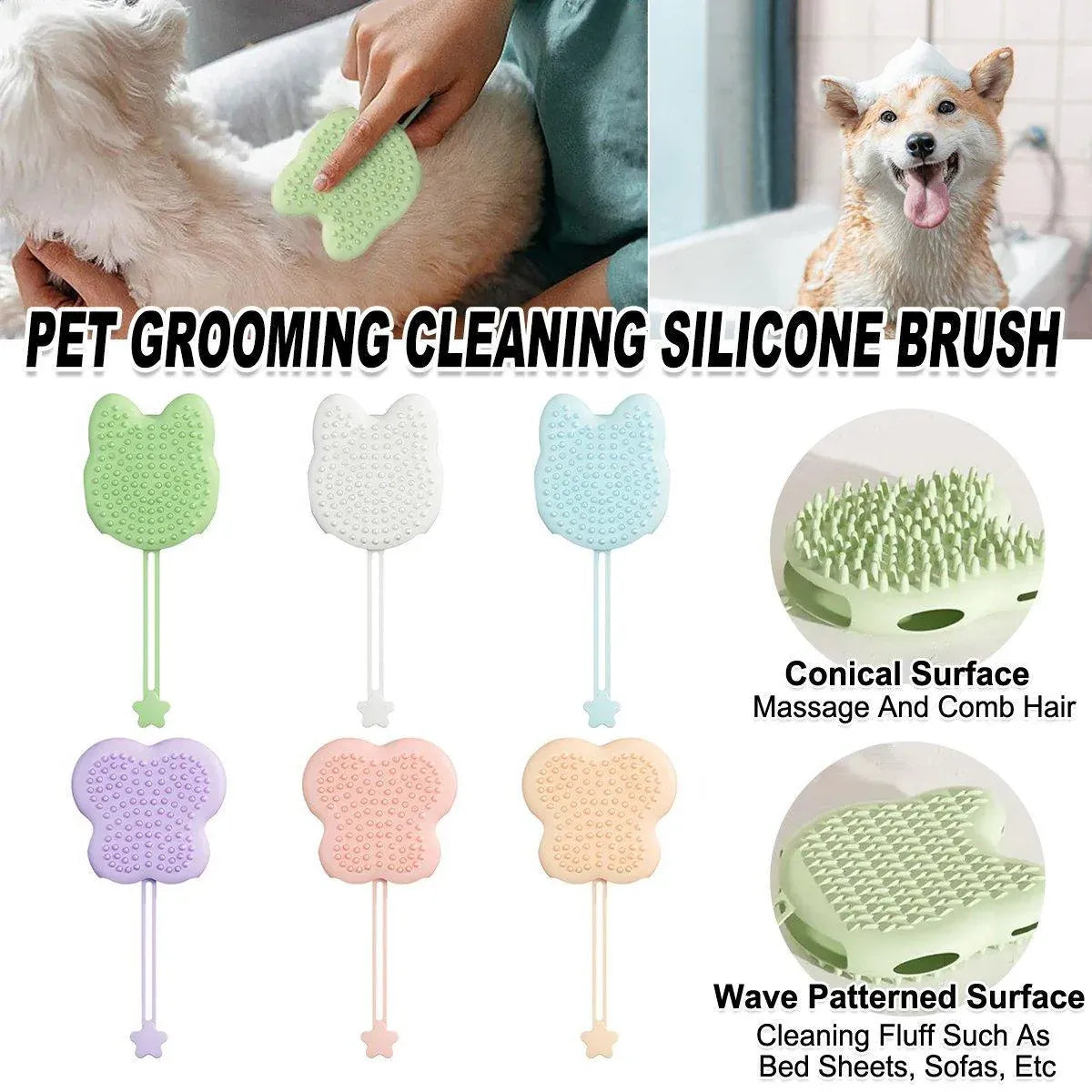 Double Hand Cat Bath Gloves Hair Removal Comb Grooming Floating Hair - White