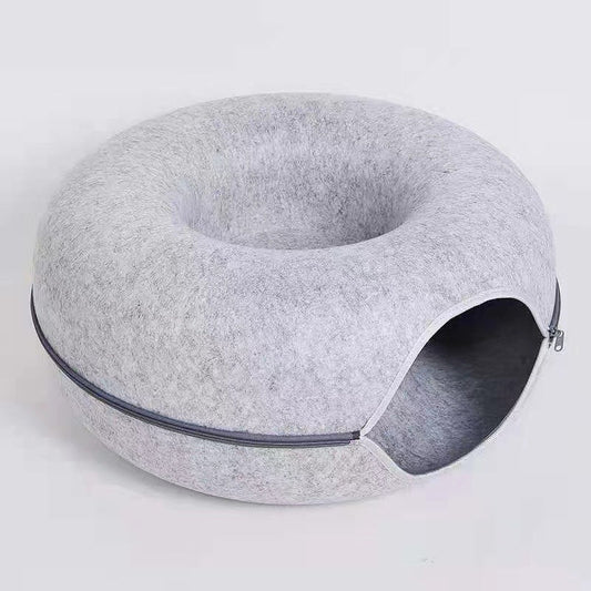 Light grey felt donut cat bed