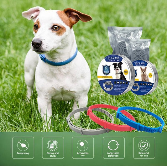2-piece Grey 38cm Adjustable Flea and Tick Collar for Dogs and Cats - 8 Month Protection, Waterproof TPR Design with Safety Release - Repels Fleas, Ticks, and Mosquitoes for Small to Large Pets
