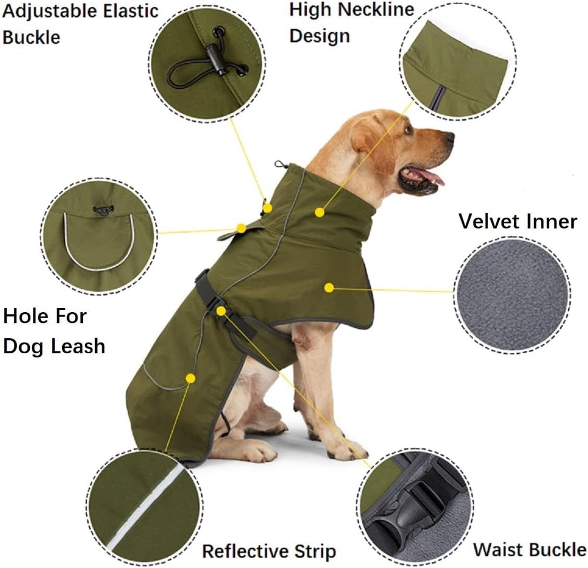 Dog Raincoat - Dog Jacket - Waterproof Winter Dog Coat - Windproof Dog Jacket - Winter Dog Coat - Reflective Strip - Green - Size XXL - Perfect for medium and large dogs