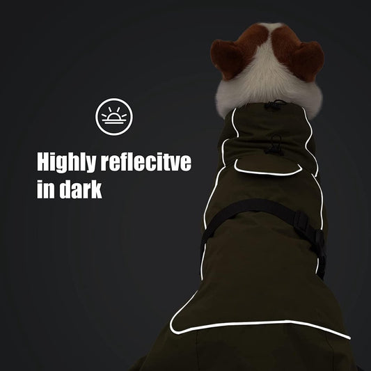 Dog Raincoat - Dog Jacket - Waterproof Winter Dog Coat - Windproof Dog Jacket - Winter Dog Coat - Reflective Strip - Black - Size XXL - Perfect for medium and large dogs