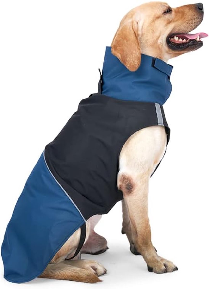 Blue and black reflective waterproof dog raincoat
