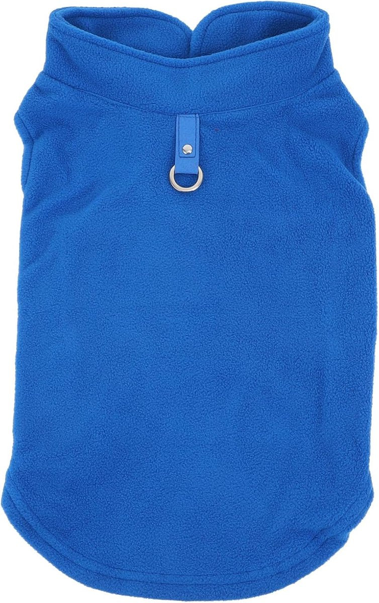 Blue fleece dog vest with O-ring