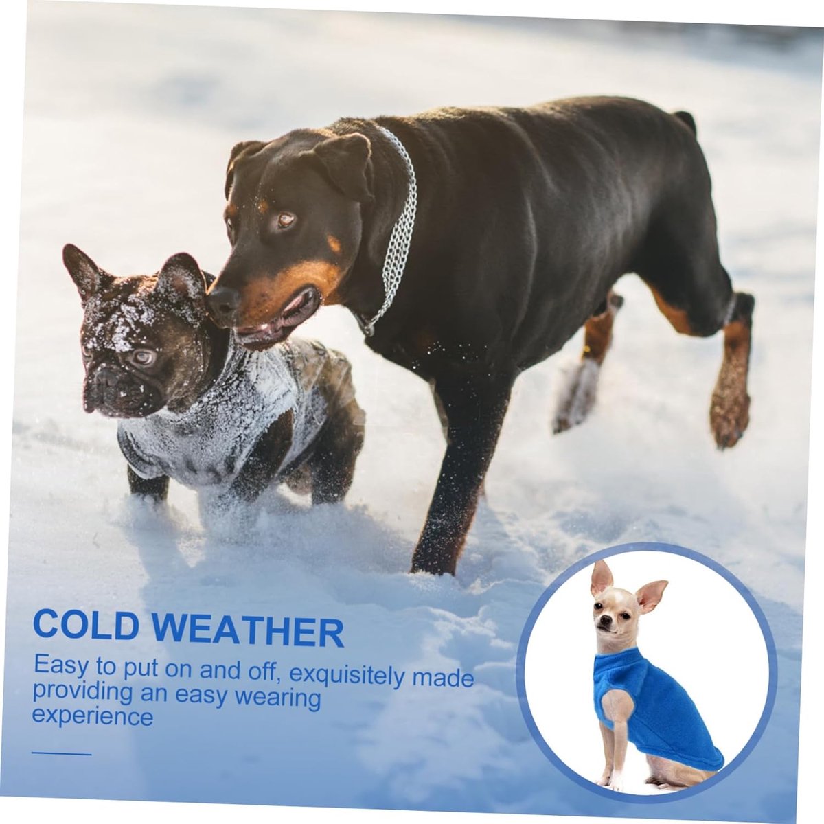 Dog coat - Fleece dog vest - Winter dog coat - Warm dog coat - Fleece dog sweater - Leash with O-ring - Perfect for small and medium dogs - Blue - Size S