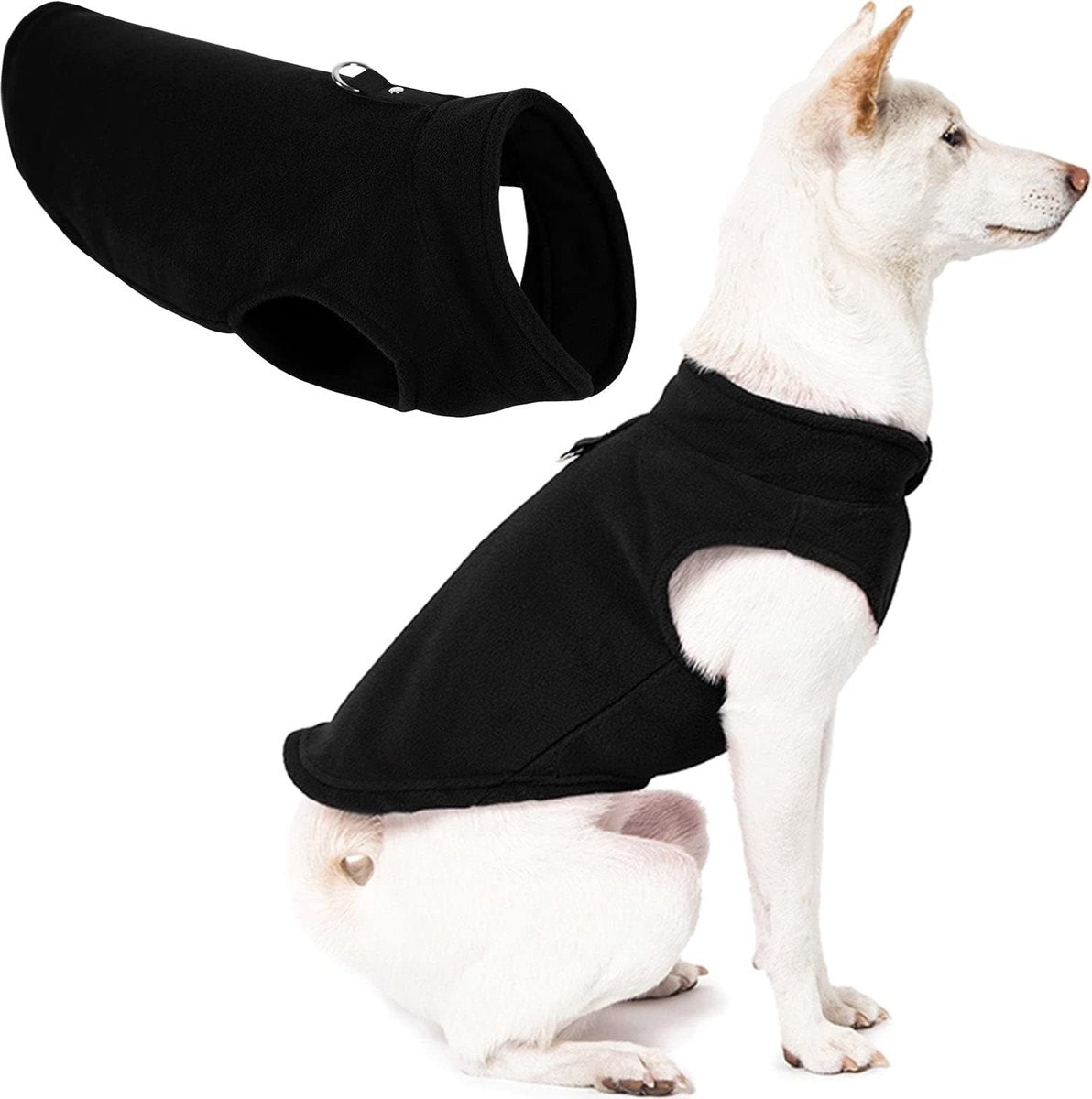 Black fleece dog vest with O-ring