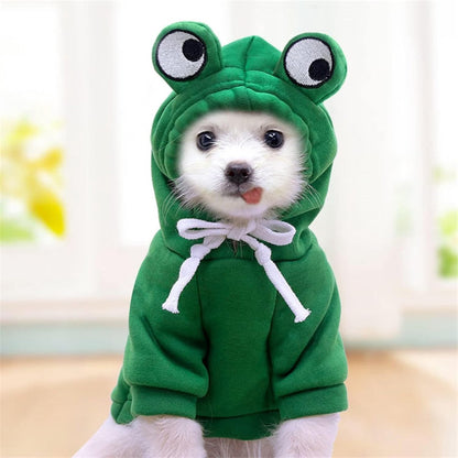 Dog Coat - Warm Winter Dog Clothes - Cute Frog Dog Coat - Hooded Sweatshirt - Warm Dog Coat - Fleece Dog Clothes - Perfect for French Bulldogs - Chihuahuas - Green - Size L
