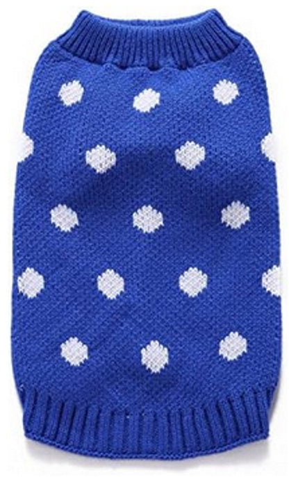 Dog Sweater - Classic Dog Sweater - Polka Dot Knit Sweater - Dog Coat - Puppy Clothes - Autumn and Winter Dog Clothes - Blue - Size L - Perfect for Small Dogs - Medium-Sized Dogs - Party Clothes