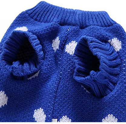 Dog Sweater - Classic Dog Sweater - Polka Dot Knit Sweater - Dog Coat - Puppy Clothes - Autumn and Winter Dog Clothes - Blue - Size L - Perfect for Small Dogs - Medium-Sized Dogs - Party Clothes
