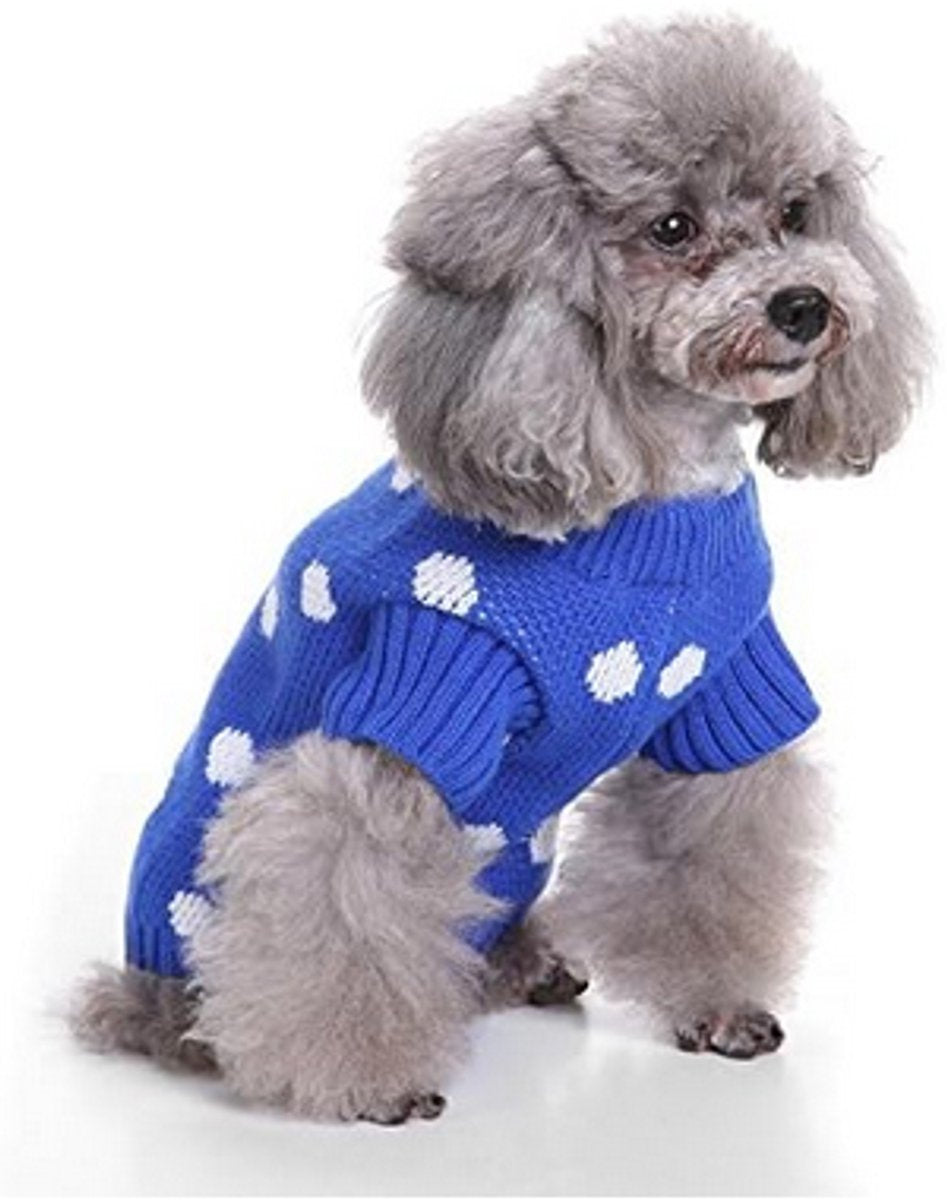 Dog Sweater - Classic Dog Sweater - Polka Dot Knit Sweater - Dog Coat - Puppy Clothes - Autumn and Winter Dog Clothes - Blue - Size L - Perfect for Small Dogs - Medium-Sized Dogs - Party Clothes