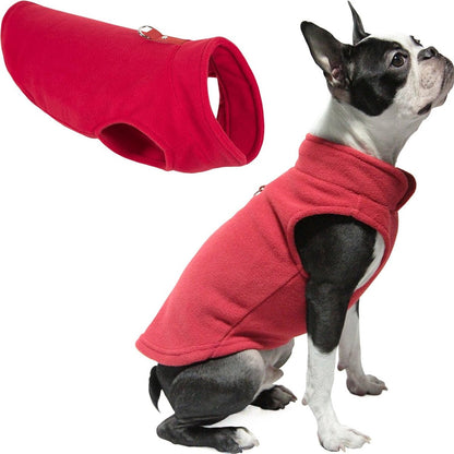Dog Coat - Fleece Vest - Dog Sweater - Winter Dog Coat - Warm Dog Coat - Fleece Dog Sweater - Leash with O-ring - Perfect for small and medium dogs - Red - Size L