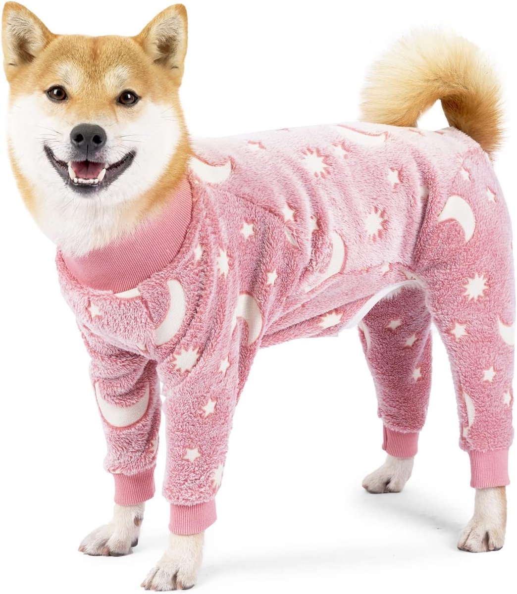 Warm Dog Coat - Winter Clothes for Medium Dogs - Shedding Suit - Full Dog Suit - Glow in the Dark - Pink - Size M - Perfect for Small Dogs - Medium-Sized Dogs
