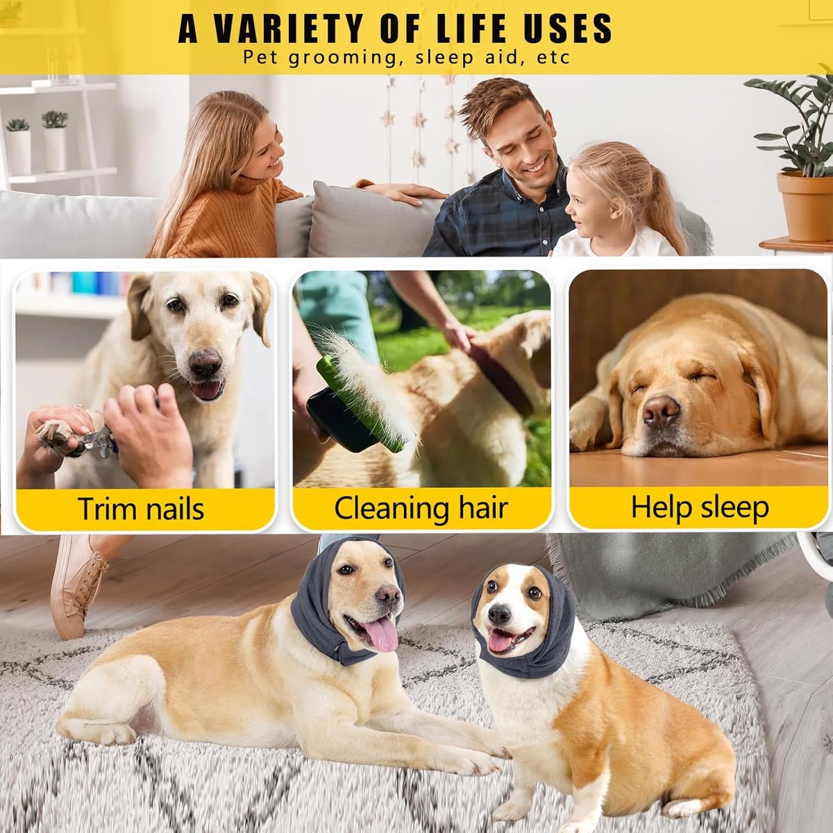 S - Noise-Reducing Ear Protectors for Dogs - Dog Ear Protector - Ear Protector for Dogs - Dog Ear Protector - Dog Ear Protection - Pet Cone - Noise-Dampening Dog Headband - Noise-Reducing Dog Ear Warmer - Keep Warm - Adjustable
