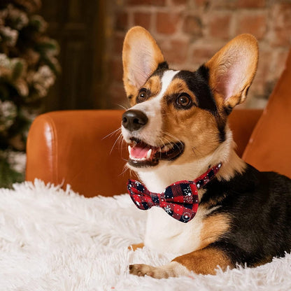 Christmas Dog Bow Tie - Festive Dog Bow Tie - Collar with Bow - Dog Collar - Red - Checkered Bowtie - Adjustable Neckline - Dog Accessories - Dog Clothing - Dogwear - Christmas - Gift - Size M