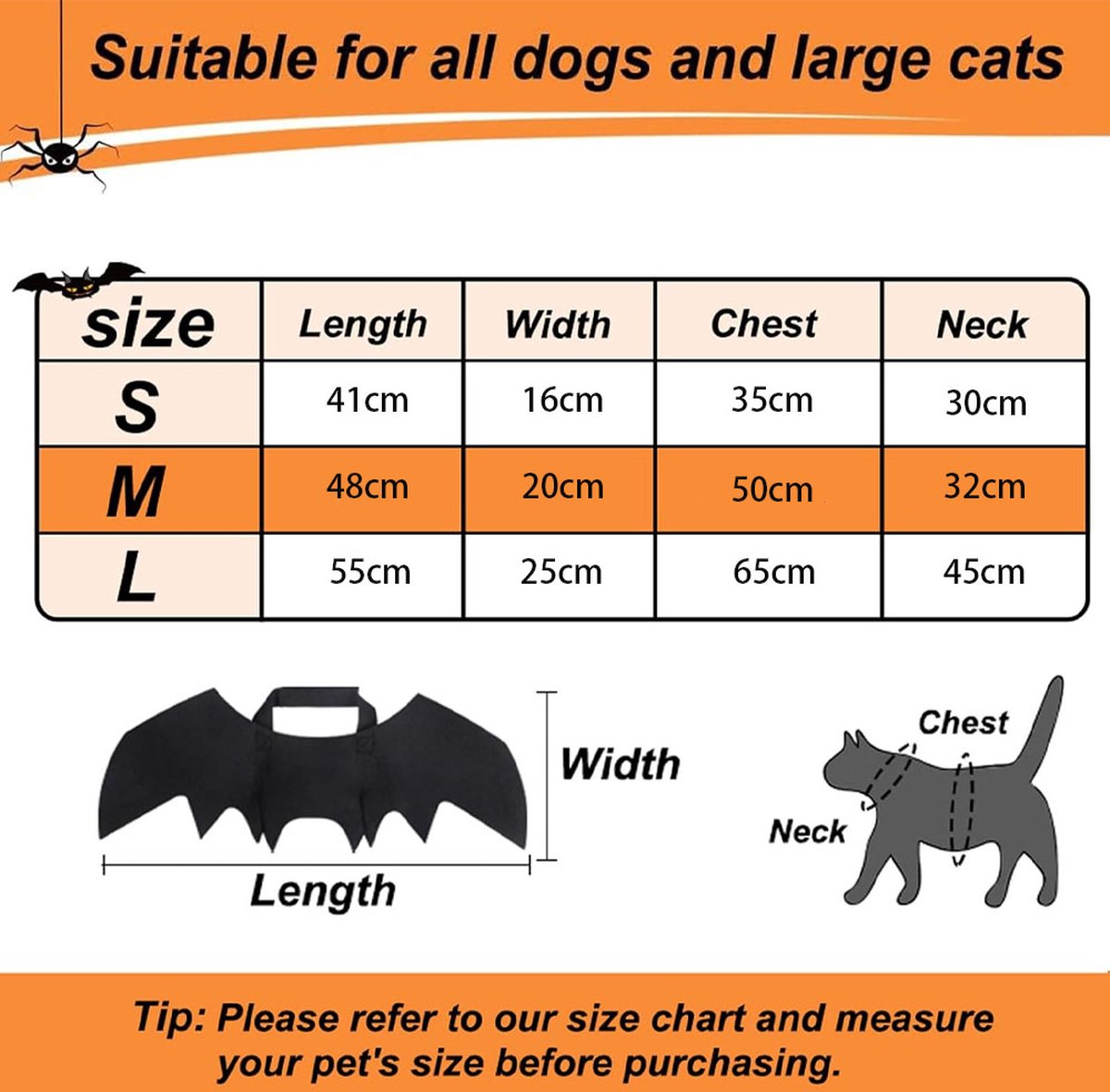 Dog Costume - Dog Halloween Costume With Pumpkin Bell - Clothing For Dogs - Cat Clothing - Funny Dog Suit - Halloween Bat Wings - Halloween Rug For Dog Or Cat - Size M - Animal Clothing - Halloween