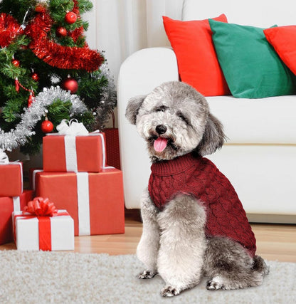 Dog Sweater - Puppy Soft Turtleneck - Size M - Back Length 30cm - Dog Bodywarmer - Dog Coat - Winter Dog Cardigan - For Small to Medium Dogs and Cats - Knitted Clothing - Winter Dog Clothing - Sweater - Christmas Gifts for Pets - Red