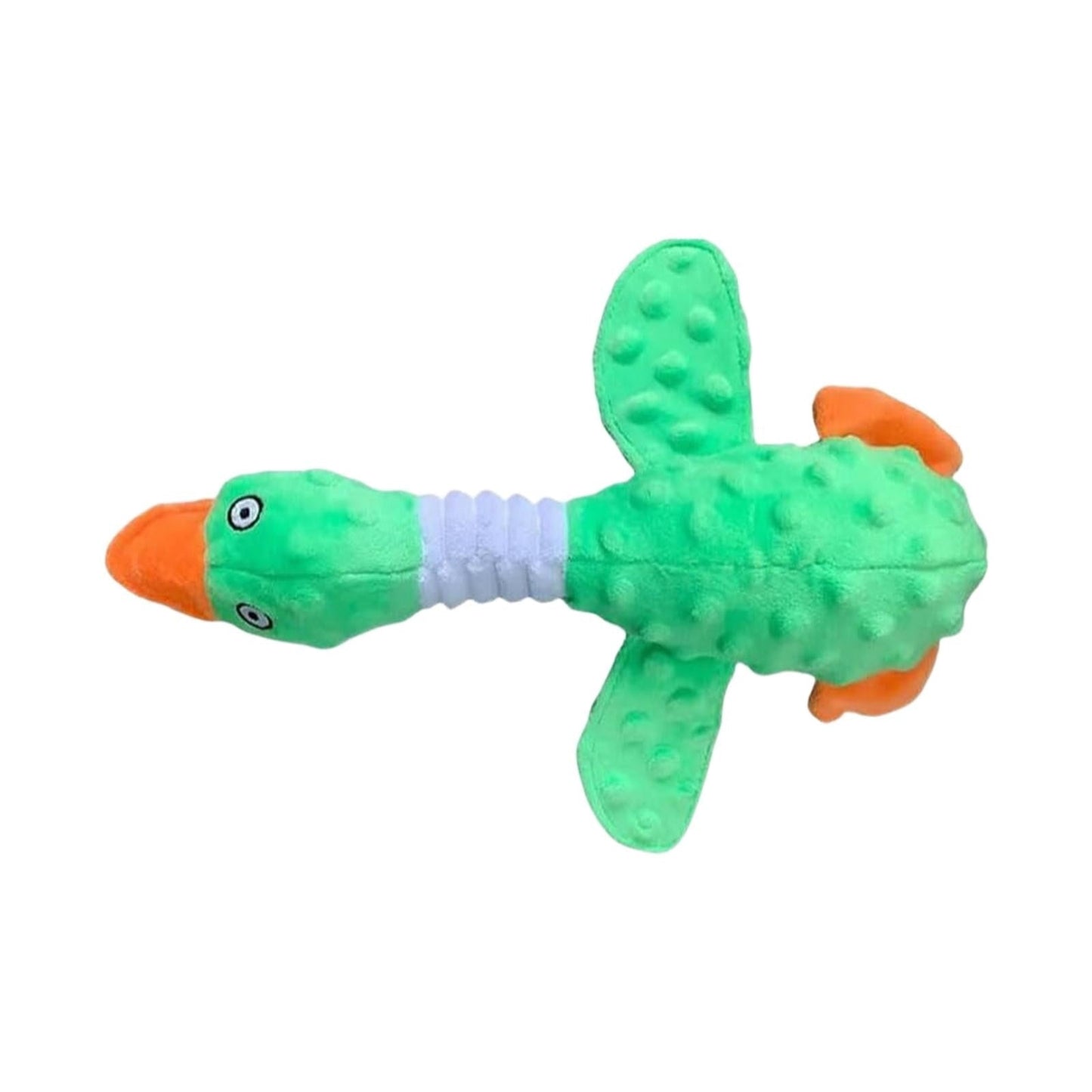 Pink and green duck chew toy for dogs