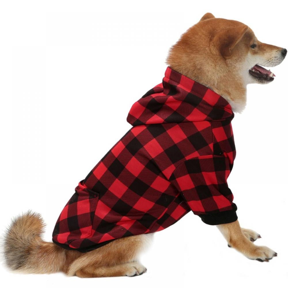 Big ! Pet Dog Plaid Hoodie Sweaters with Hat, Dog Warm Winter Dog Coat for Small Medium Large Dogs S