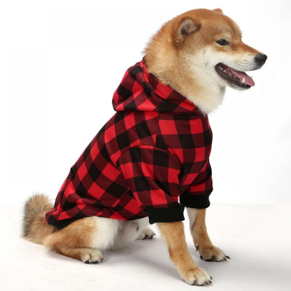 Big ! Pet Dog Plaid Hoodie Sweaters with Hat, Dog Warm Winter Dog Coat for Small Medium Large Dogs M