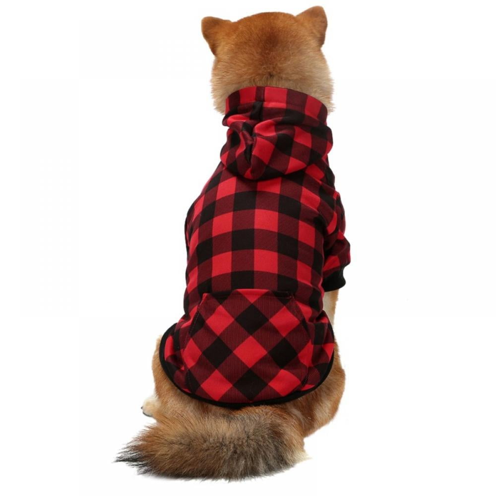 Big ! Pet Dog Plaid Hoodie Sweaters with Hat, Dog Warm Winter Dog Coat for Small Medium Large Dogs M