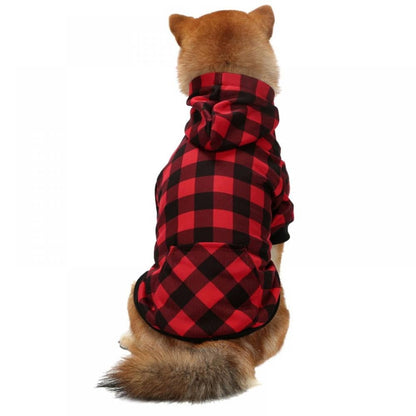 Big ! Pet Dog Plaid Hoodie Sweaters with Hat, Dog Warm Winter Dog Coat for Small Medium Large Dogs L