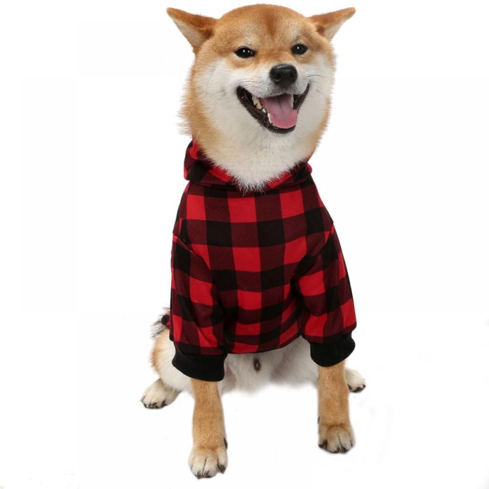 Big ! Pet Dog Plaid Hoodie Sweaters with Hat, Dog Warm Winter Dog Coat for Small Medium Large Dogs 2XL