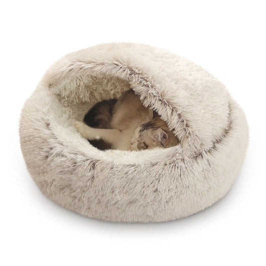 Darzheoy Cat Bed Round Plush Hooded Cat Bed Cave, for Indoor Cats or Small Dog Beds, Calming Pet Beds Calm Anti-nxiety Dog Bed, Waterproof Bottom Washable (16"x16") Coffee