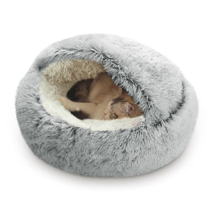 Darzheoy Round Plush Cat Bed - Grey