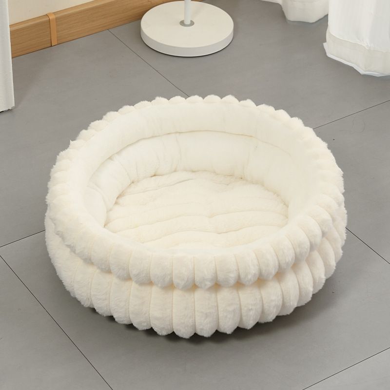Milky White plush round pet bed - Size M