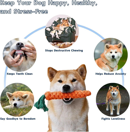 5 Pack Dog Chew Toys - 100% Cotton Material - Durable Bite-Resistant for Teeth Cleaning and Interactive Play - Ideal for Dogs of All Sizes