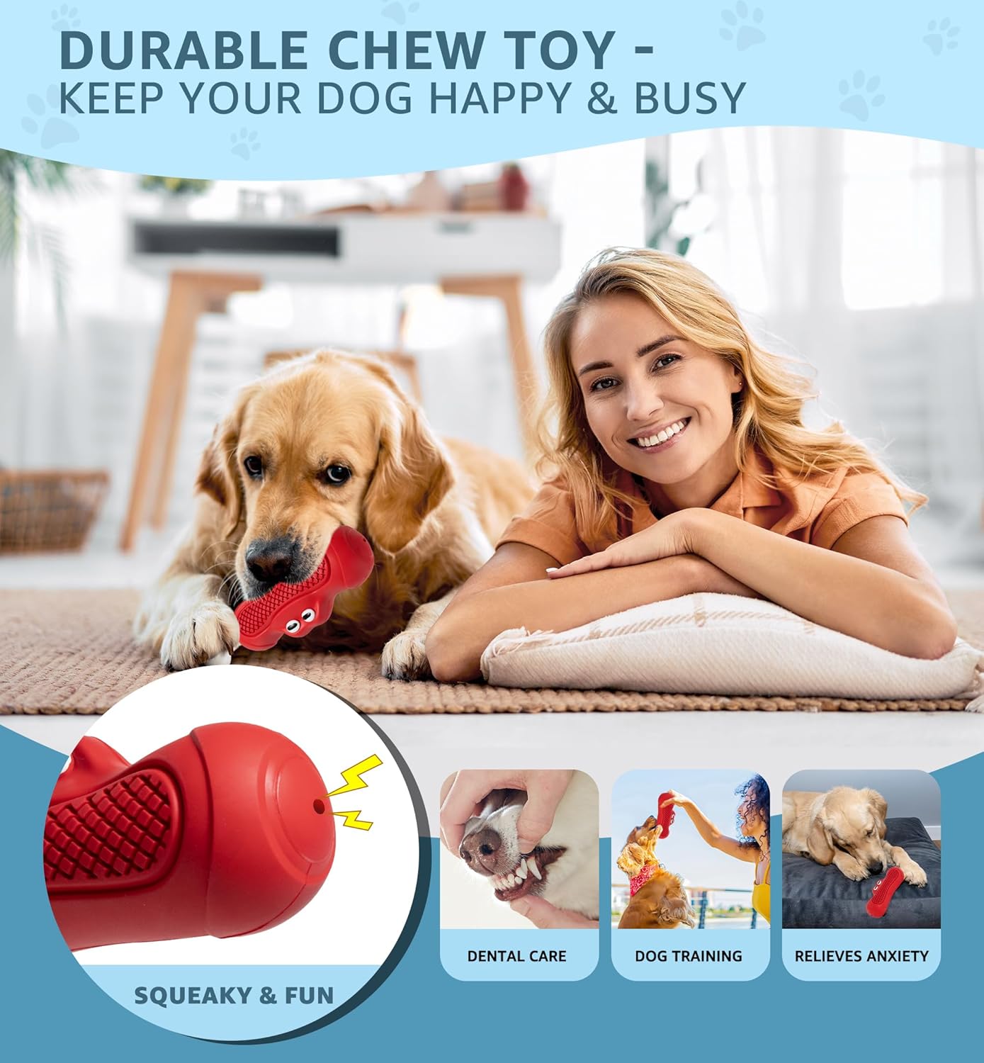 Red Indestructible Dog Chew Toy - Chew Stick for Medium and Large Dogs - Promotes Dental Care and Teeth Cleaning - 1 Piece