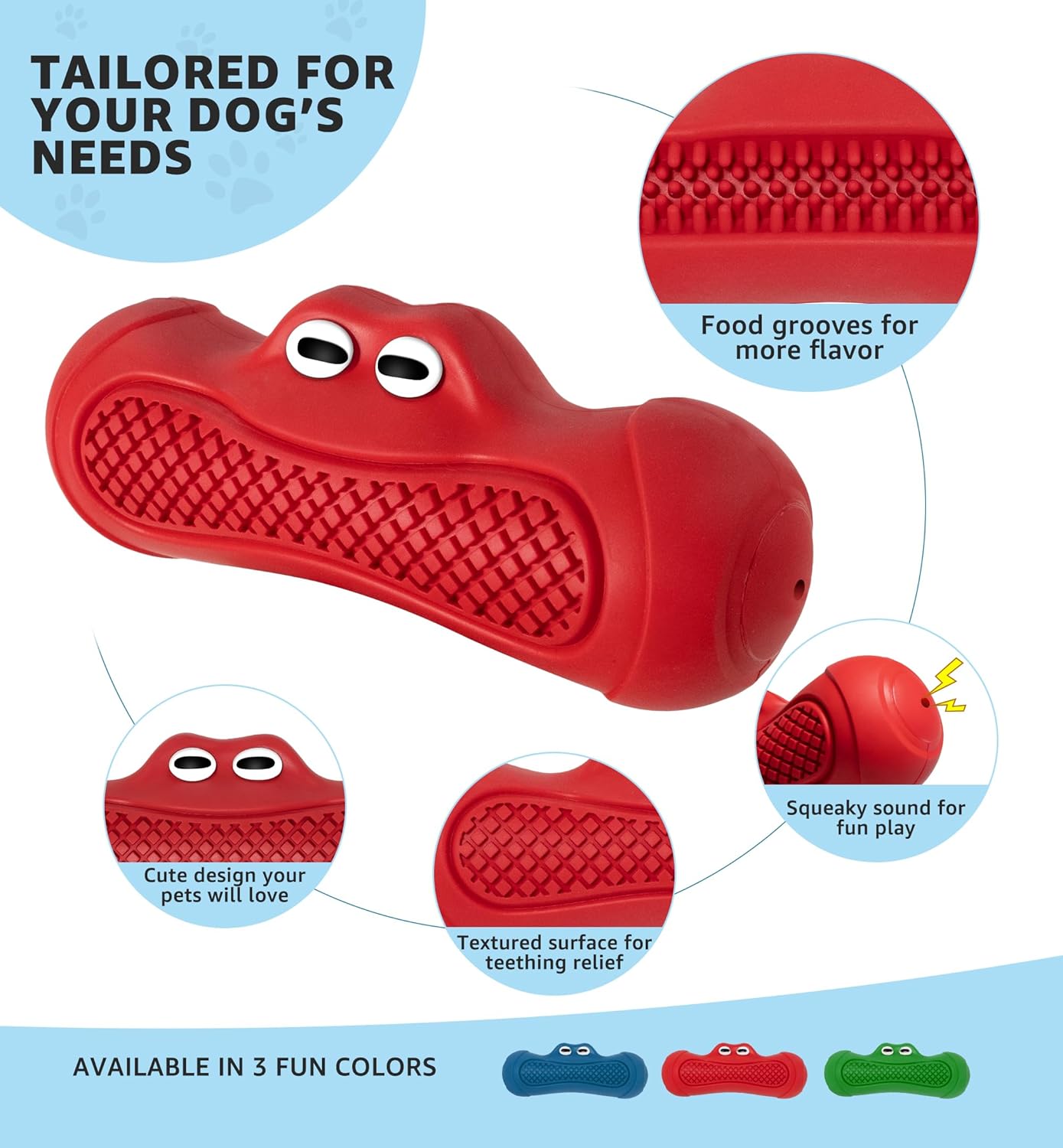 Red Indestructible Dog Chew Toy - Chew Stick for Medium and Large Dogs - Promotes Dental Care and Teeth Cleaning - 1 Piece