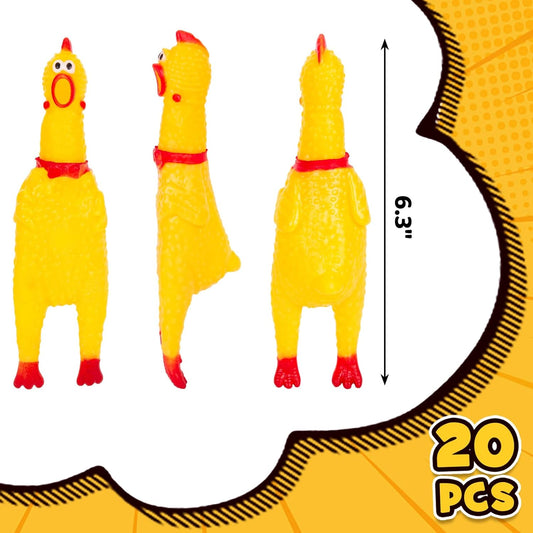 20PCS Squeaky Rubber Chickens, Screaming Chickens Bulk Prank Novelty Toys Pet Toys for Party Favors Family Game Dog Toys Noise Maker