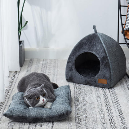 Pet Cave Bed - Warm Cat Bed for Indoor Cats - Pet Tent Cave Igloo Bed for Cats/Small Dogs - Pet Dog Cat Cave Bed - Kitten Bed Cat Tent Cat Bed House with Removable Washable Cushion