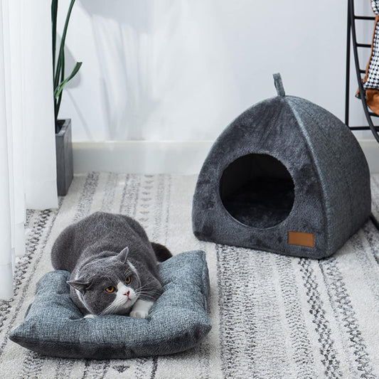 Pet Cave Bed - Warm Cat Bed for Indoor Cats - Pet Tent Cave Igloo Bed for Cats/Small Dogs - Pet Dog Cat Cave Bed - Kitten Bed Cat Tent Cat Bed House with Removable Washable Cushion