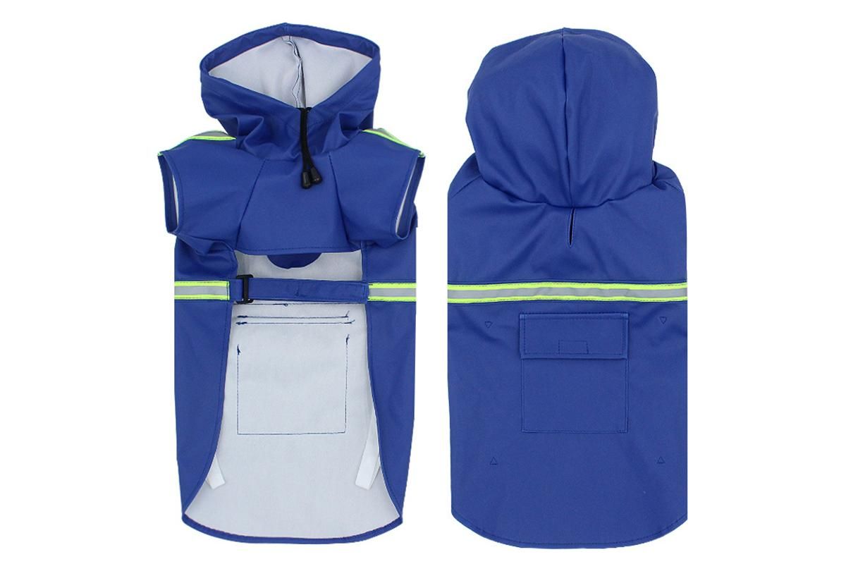 Blue waterproof dog raincoat poncho