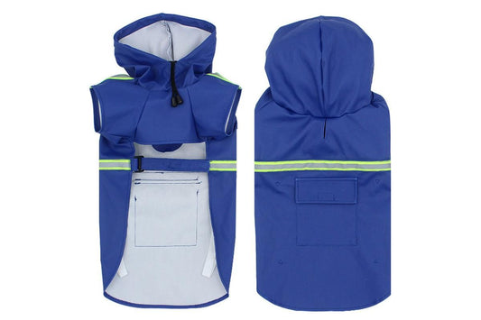 Blue waterproof dog raincoat poncho