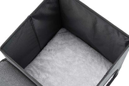 3-in-1 Pet Stairs with Built-in Pet Bed and Storage Compartments, Foldable Oxford Fabric Pet Steps for Small Dogs and Cats to Reach Bed or Sofa, Space-Saving Grey Pet Ramp (Grey)