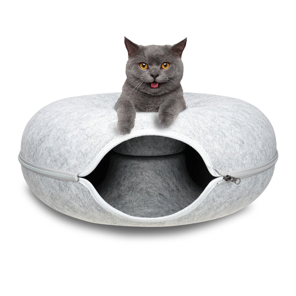 Light grey felt cat tunnel bed nest cave