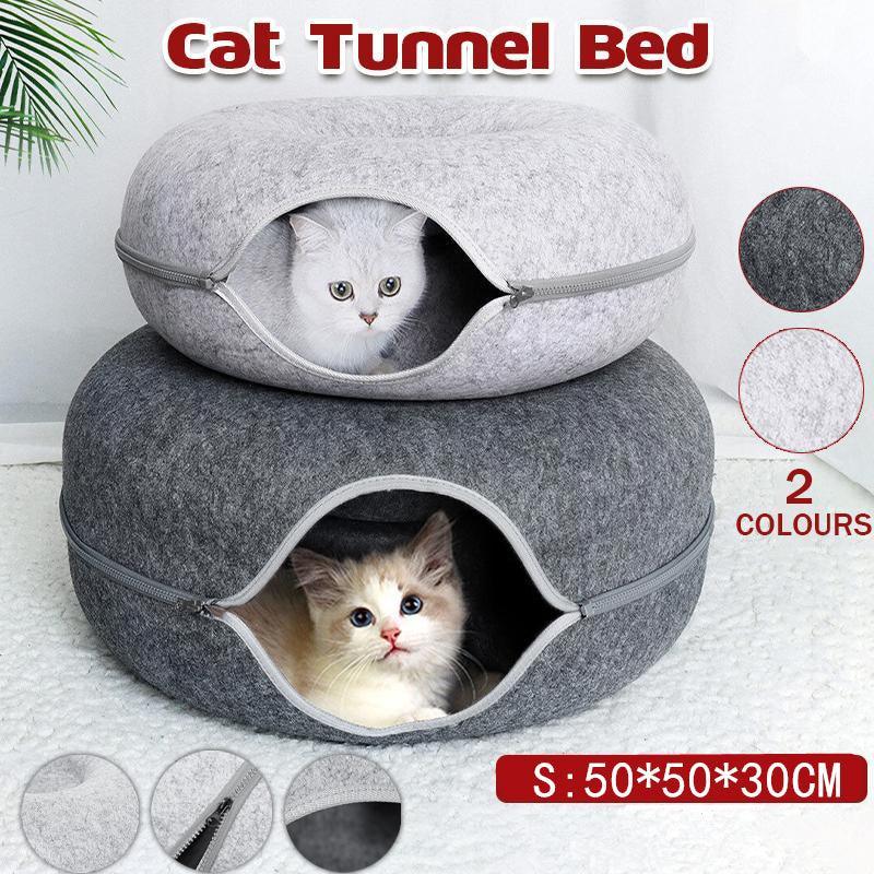 Dark grey felt donut cave cat nest