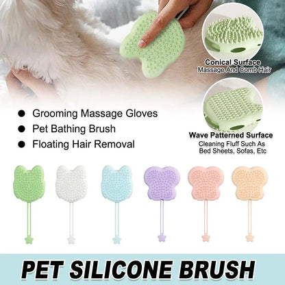 Double Hand Cat Bath Gloves Hair Removal Comb Grooming Floating Hair - Blue