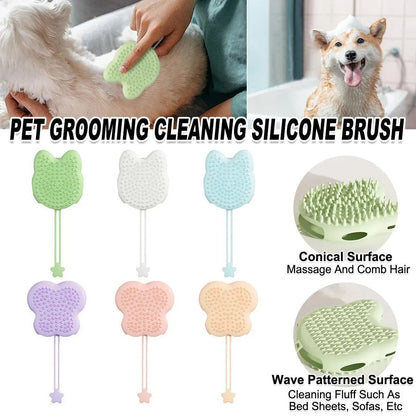 Double Hand Cat Bath Gloves Hair Removal Comb Grooming Floating Hair - Blue