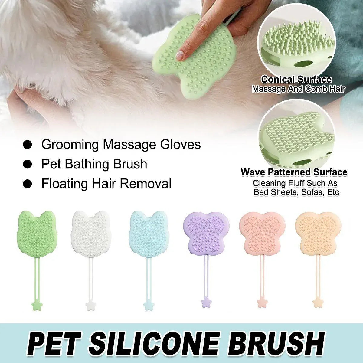 Double Hand Cat Bath Gloves Hair Removal Comb Grooming Floating Hair - White