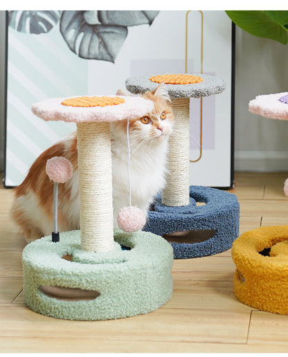 Blue And Grey Sunflower Cat Scratching Post - 35cm Sisal Cat Tree with Plush Toys for Small Cats